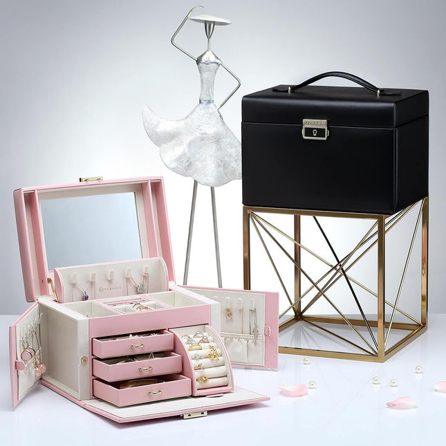 Smykkeskrin I Ægte Læder Sort