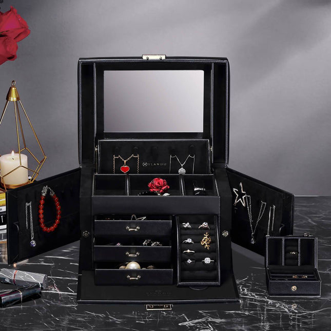 Smykkeskrin I Ægte Læder Sort