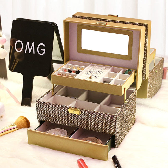 Stort Sort Smykkeskrin Glitter