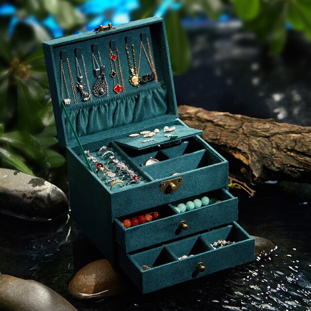 Grøn Velour Smykkeskrin